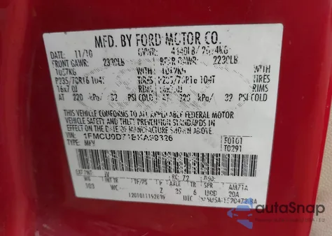 2011 Ford Escape Xlt from USA, damaged, VIN 1FMCU0D71BKA99326